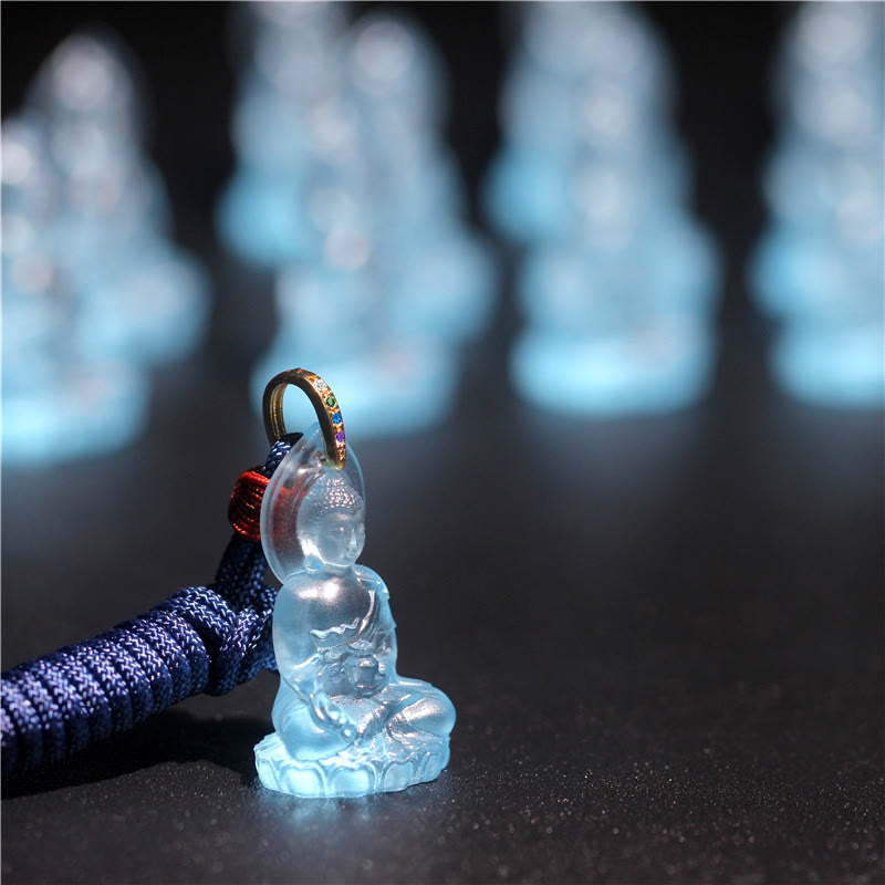 Buddha Stones Blue Tathagata Buddha Medicine Buddha Liuli Crystal Serenity Amulet Necklace Pendant - image 4