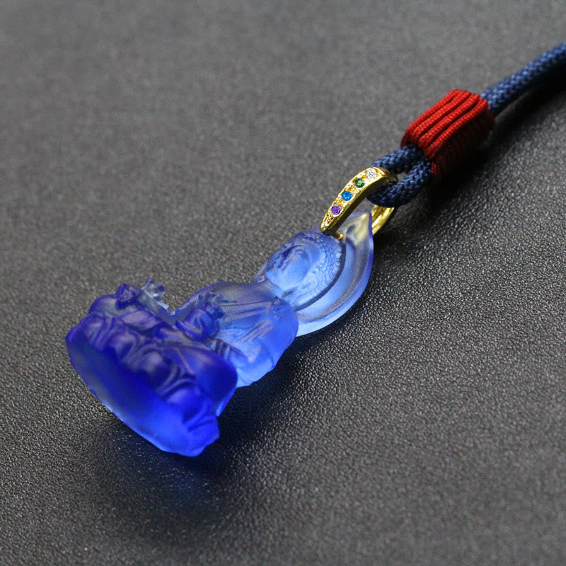 Buddha Stones Blue Tathagata Buddha Medicine Buddha Liuli Crystal Serenity Amulet Necklace Pendant - image 16