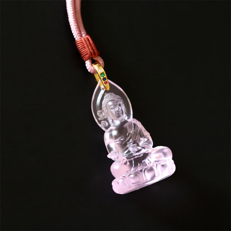 Buddha Stones Blue Tathagata Buddha Medicine Buddha Liuli Crystal Serenity Amulet Necklace Pendant - image 19