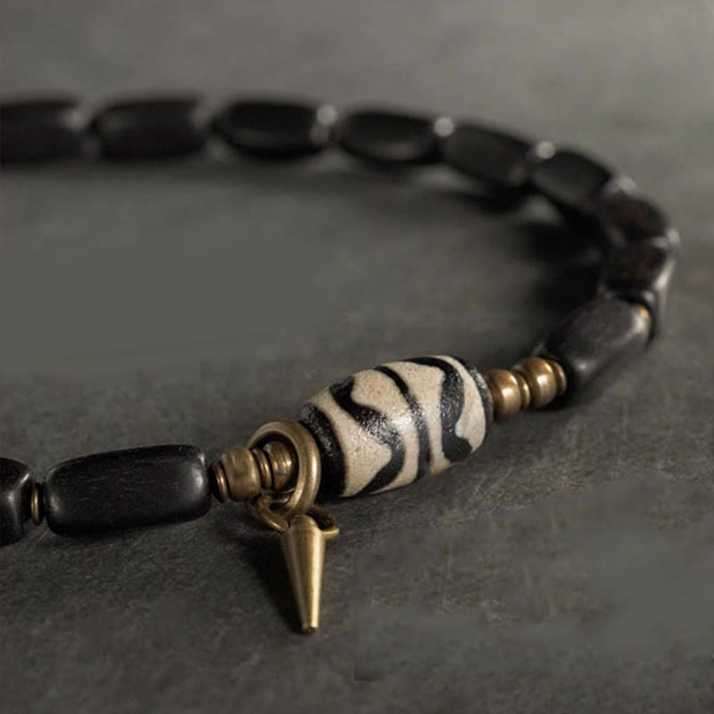 Buddha Stones Tibet Ebony Wood Dzi Bead Copper Balance Double Wrap Bracelet - image 13