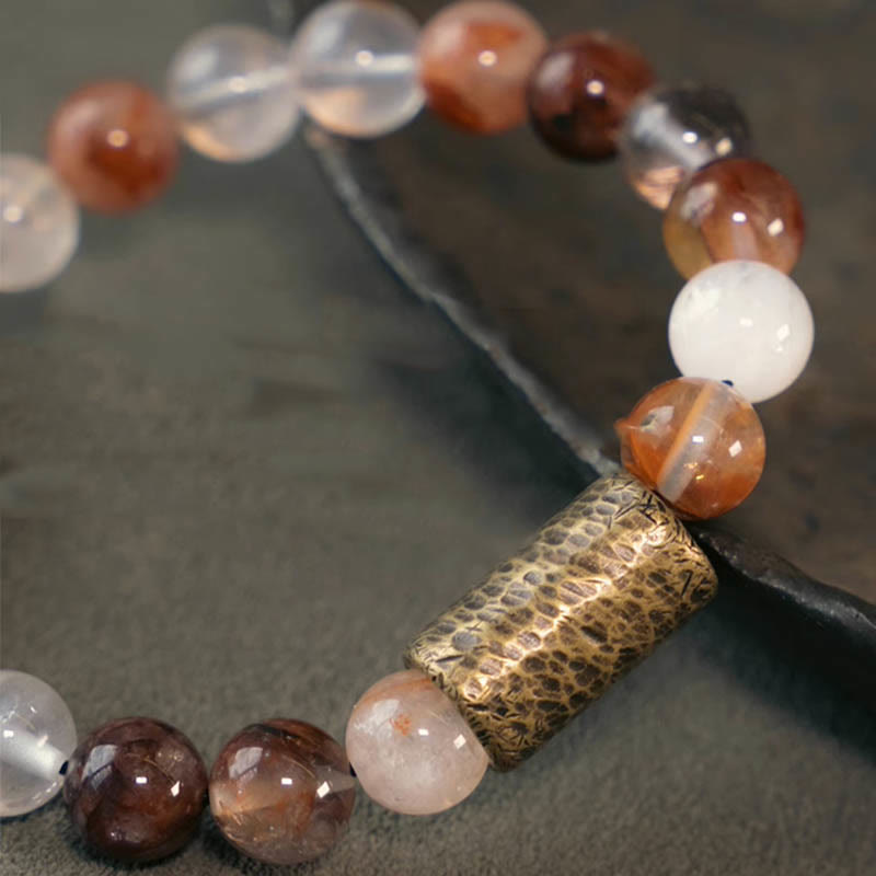 Buddha Stones White Crystal Red Hematoid Quartz Gold Rutilated Quartz Purple Phantom Protection Bracelet - image 12