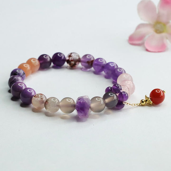 Buddha Stones Natural Amethyst Crystal Inner Peace Healing Bead Charm Bracelet - image 4