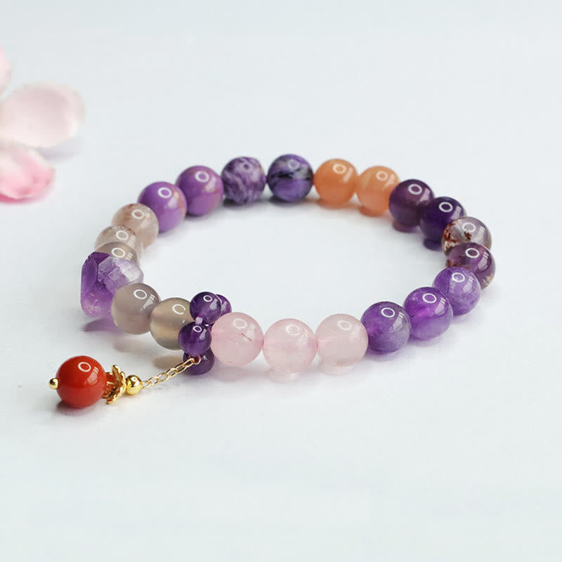 Buddha Stones Natural Amethyst Crystal Inner Peace Healing Bead Charm Bracelet - image 5