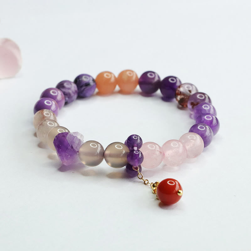 Buddha Stones Natural Amethyst Crystal Inner Peace Healing Bead Charm Bracelet - image 2