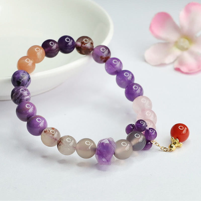 Buddha Stones Natural Amethyst Crystal Inner Peace Healing Bead Charm Bracelet - image 1