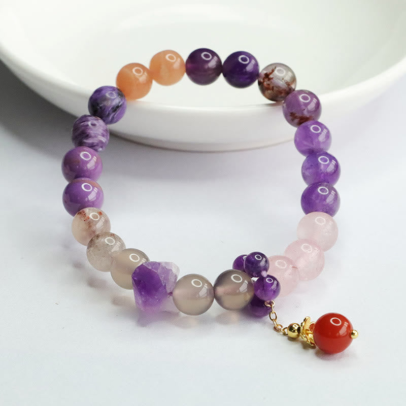 Buddha Stones Natural Amethyst Crystal Inner Peace Healing Bead Charm Bracelet - Amethyst(Inner Peace♥Healing)(Wrist Circumference 14-16cm) - image 0