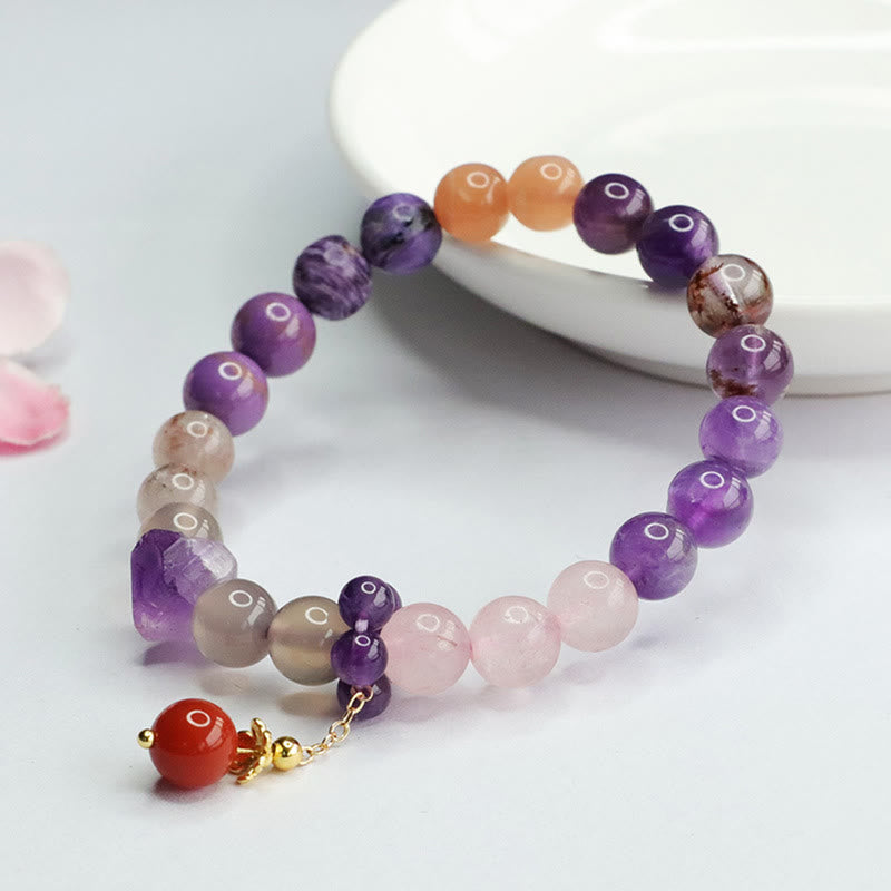 Buddha Stones Natural Amethyst Crystal Inner Peace Healing Bead Charm Bracelet - image 3