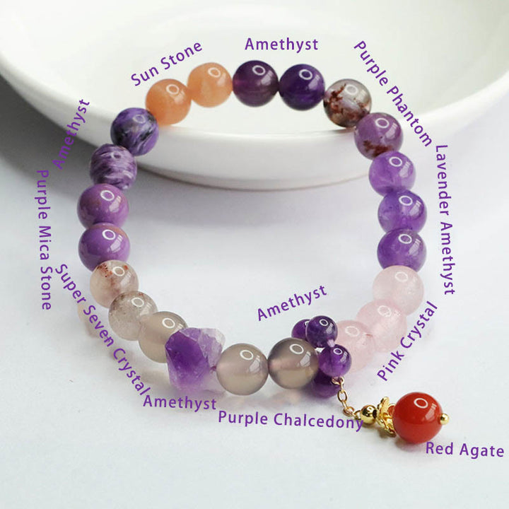 Buddha Stones Natural Amethyst Crystal Inner Peace Healing Bead Charm Bracelet - image 6