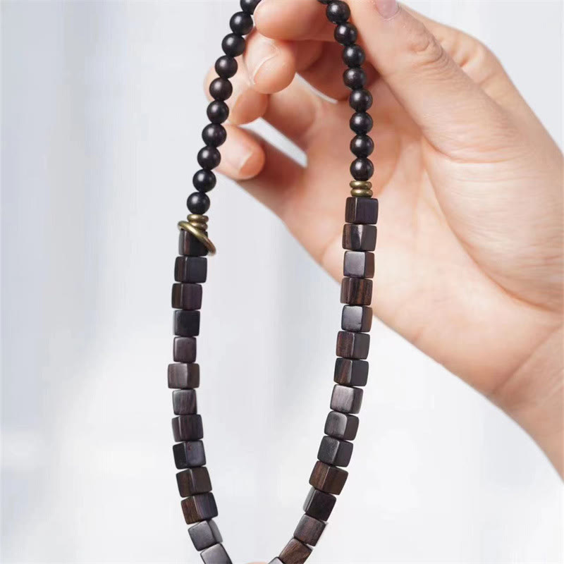 Buddha Stones Tibet Ebony Wood Square Beads Peace Double Wrap Bracelet - image 1