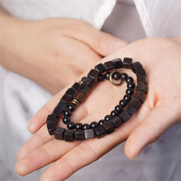Buddha Stones Tibet Ebony Wood Square Beads Peace Double Wrap Bracelet - 14-16cm(Double Wrap) - image 0