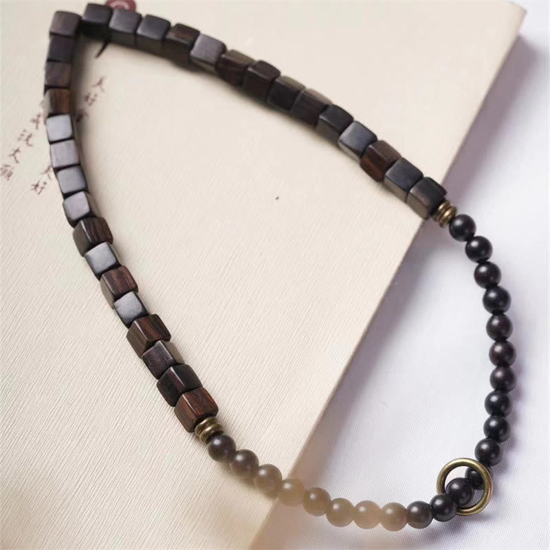 Buddha Stones Tibet Ebony Wood Square Beads Peace Double Wrap Bracelet - image 2