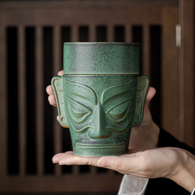 Buddha Stones Bronze Age Relics Sanxingdui Mask Three Star Mound Ceramic Healing Incense Burner - image 1