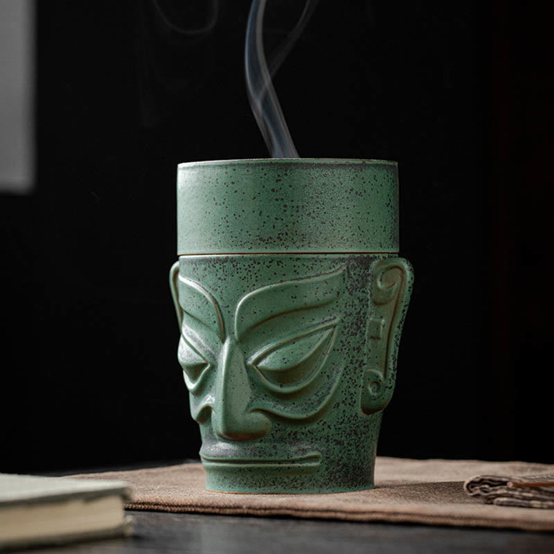 Buddha Stones Bronze Age Relics Sanxingdui Mask Three Star Mound Ceramic Healing Incense Burner - image 3