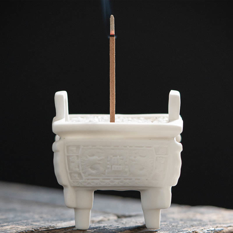 Buddha Stones Prosperous Dragon Double Lion Ears Pattern Healing Ceramic Incense Burner Decoration - image 1