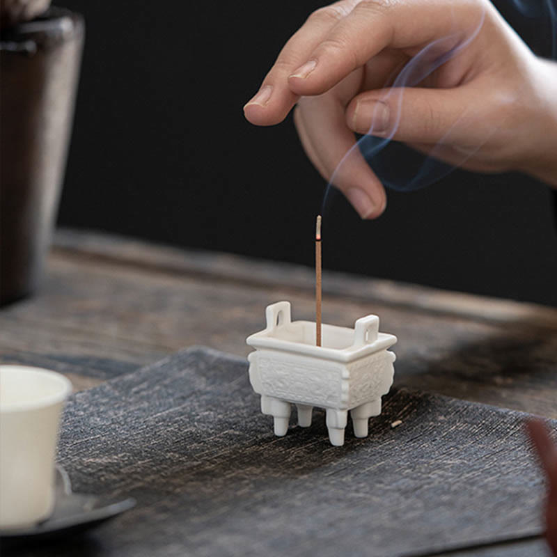 Buddha Stones Prosperous Dragon Double Lion Ears Pattern Healing Ceramic Incense Burner Decoration - image 2