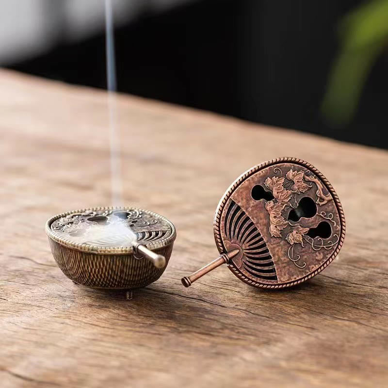 Buddha Stones Small Mini Gourd Fan Pipa Copper Alloy Incense Burner Decoration With Incense - image 2