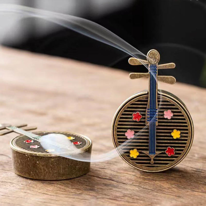 Buddha Stones Small Mini Gourd Fan Pipa Copper Alloy Incense Burner Decoration With Incense - image 6