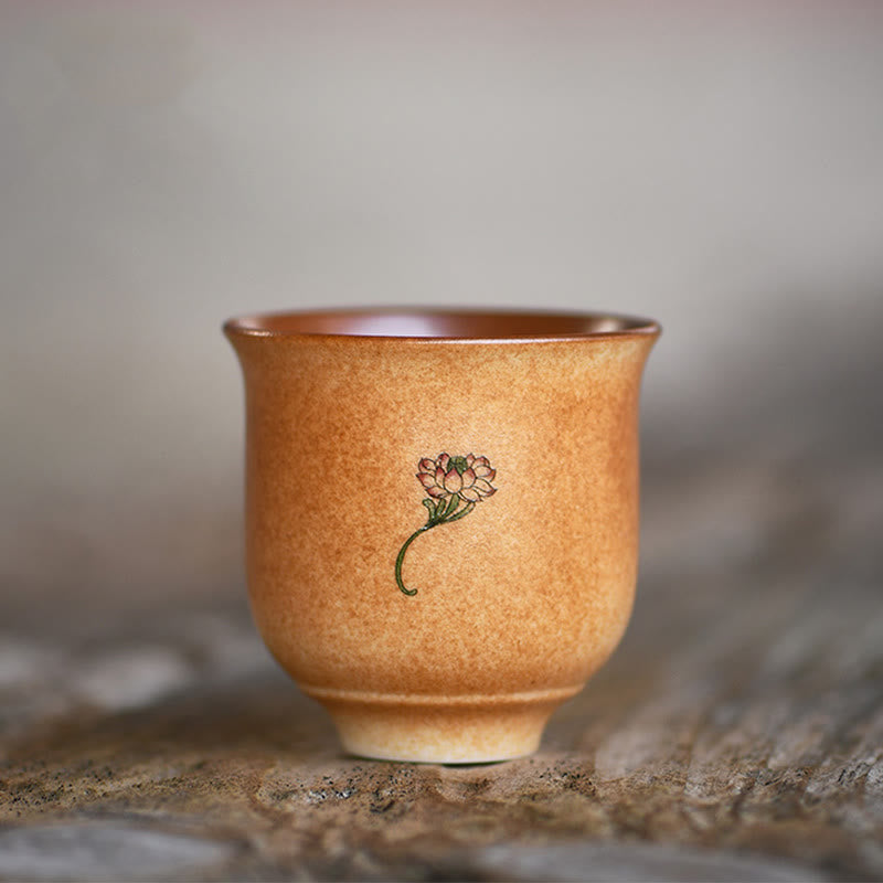 Buddha Stones Small Dunhuang Frescoes Lotus Ceramic Teacup Kung Fu Tea Cup 90ml - 5.6cm*5.6cm*90ml - image 0