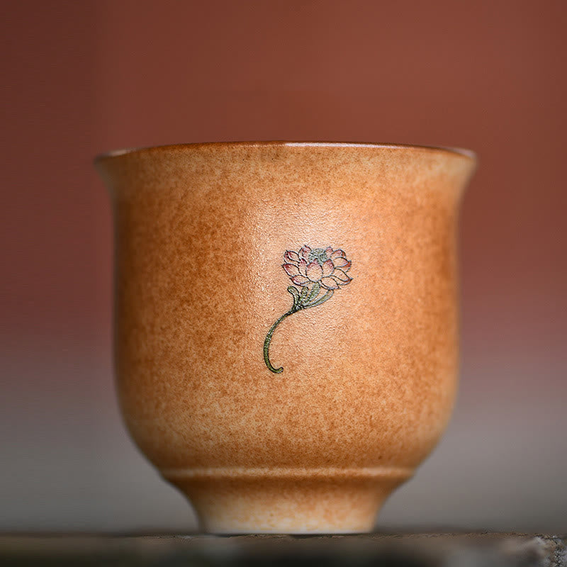 Buddha Stones Small Dunhuang Frescoes Lotus Ceramic Teacup Kung Fu Tea Cup 90ml - image 6