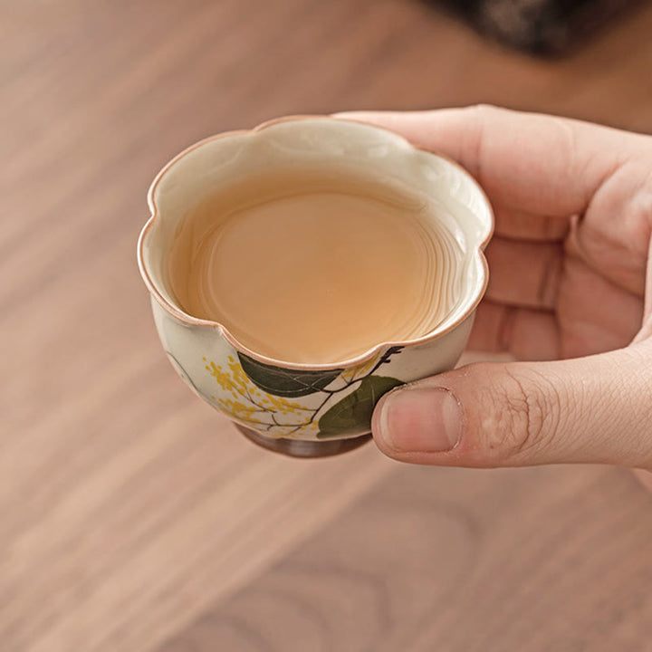 Buddha Stones Hand Painted Small Osmanthus Rabbit Ceramic Teacup Kung Fu Tea Cup 40ml - image 4