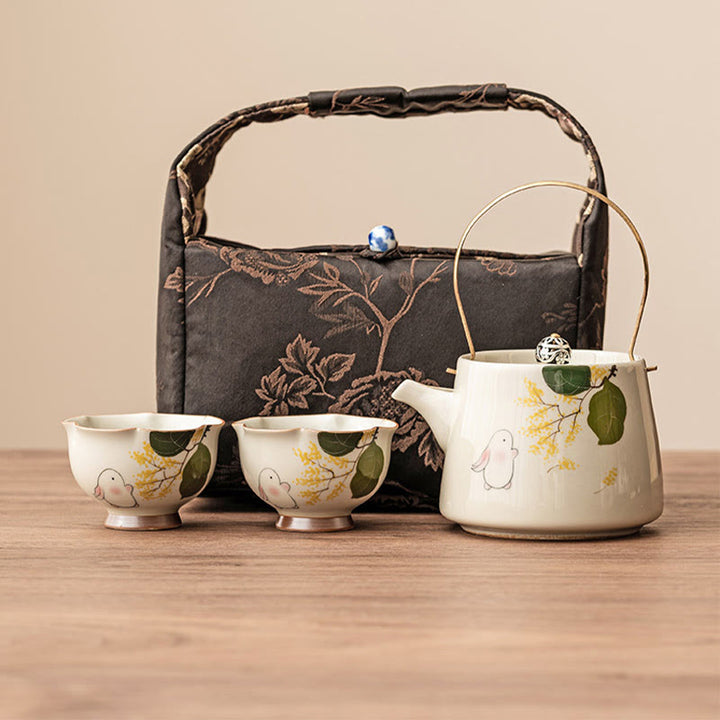 Buddha Stones Hand Painted Small Osmanthus Rabbit Ceramic Teacup Kung Fu Tea Cup 40ml - image 9