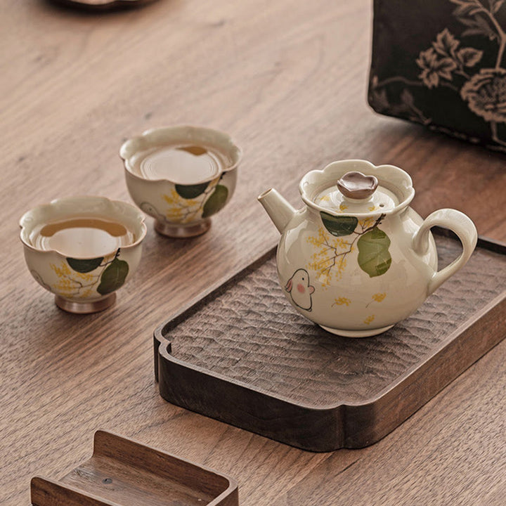 Buddha Stones Hand Painted Small Osmanthus Rabbit Ceramic Teacup Kung Fu Tea Cup 40ml - image 12