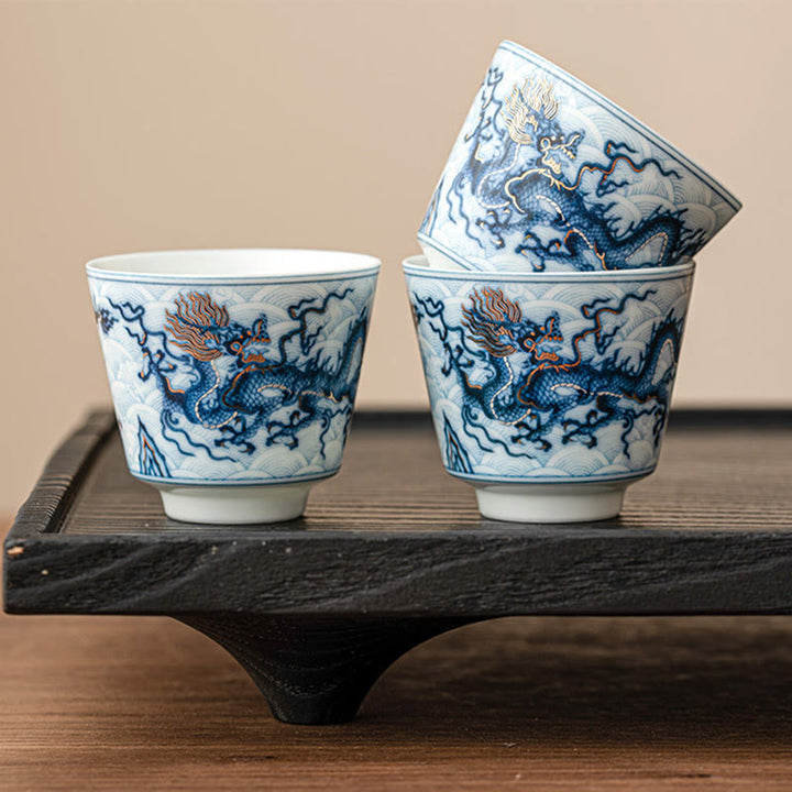 Buddha Stones Small Blue And White Dragon Pattern Ceramic Teacup Kung Fu Tea Cups 45ml - image 3