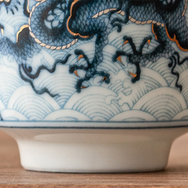 Buddha Stones Small Blue And White Dragon Pattern Ceramic Teacup Kung Fu Tea Cups 45ml - image 8