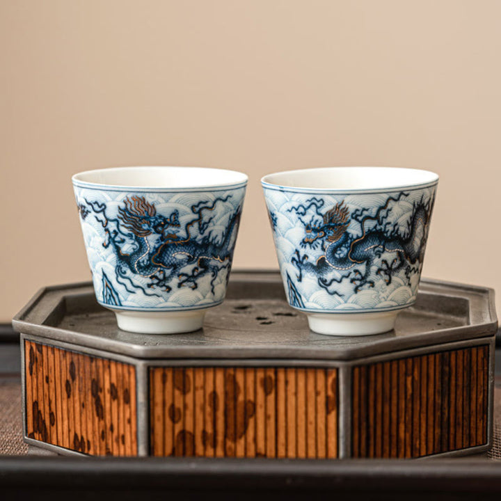 Buddha Stones Small Blue And White Dragon Pattern Ceramic Teacup Kung Fu Tea Cups 45ml - image 9