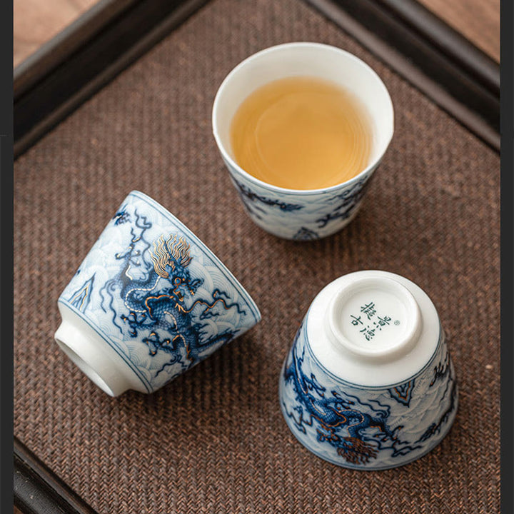 Buddha Stones Small Blue And White Dragon Pattern Ceramic Teacup Kung Fu Tea Cups 45ml - image 12