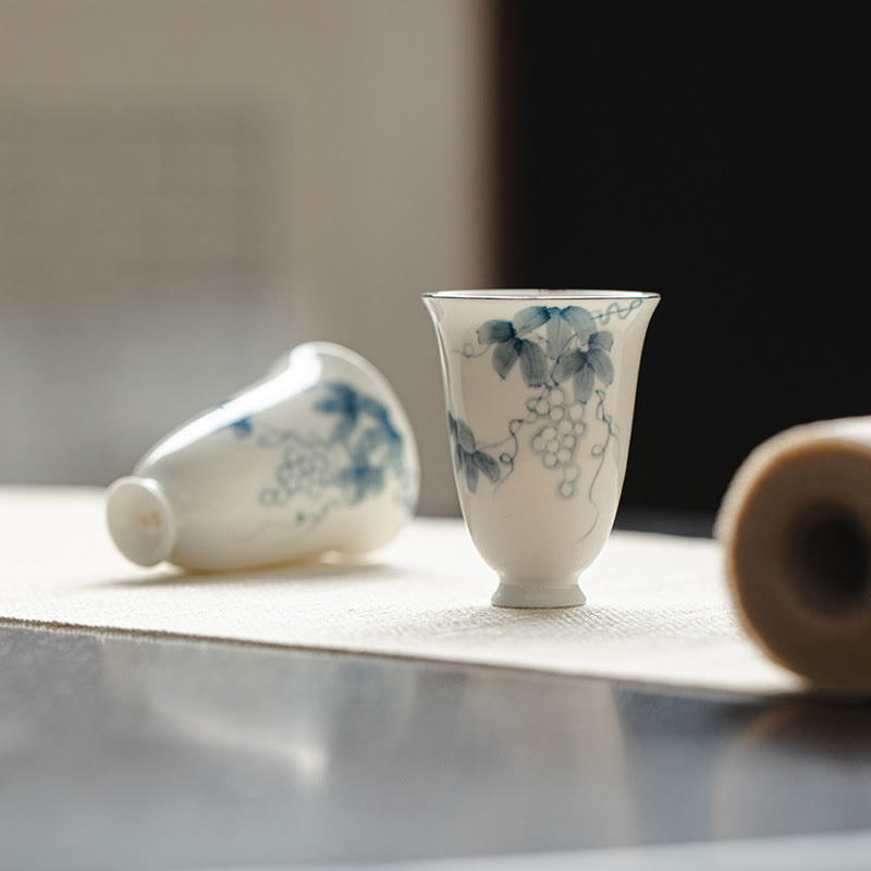 Buddha Stones Small Hand Painted Grapes Ceramic Teacup Kung Fu Tea Cup 30ml - image 0