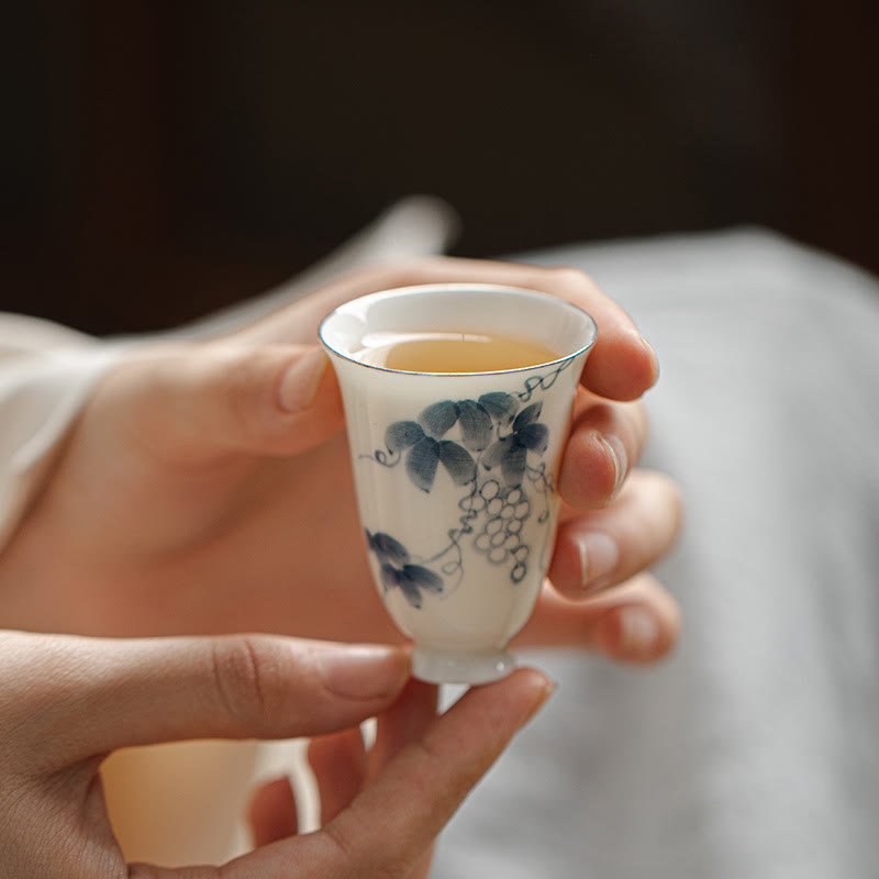 Buddha Stones Small Hand Painted Grapes Ceramic Teacup Kung Fu Tea Cup 30ml - image 5