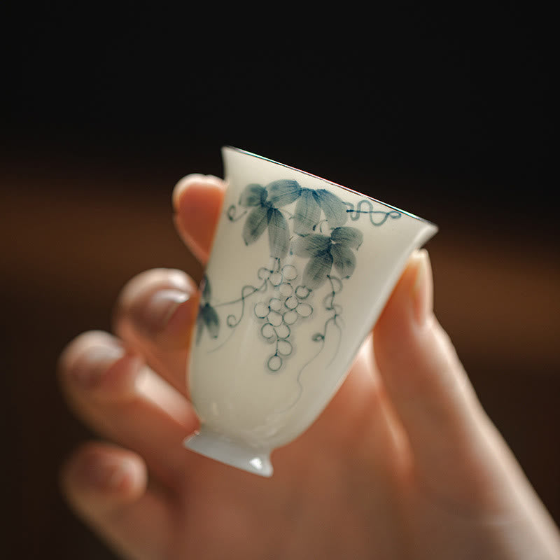 Buddha Stones Small Hand Painted Grapes Ceramic Teacup Kung Fu Tea Cup 30ml - image 2