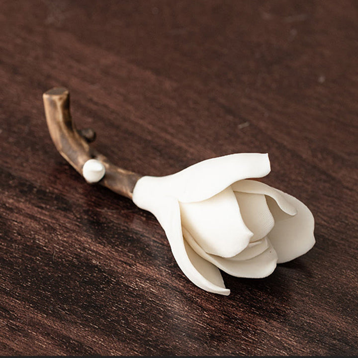 Buddha Stones Gardenia Flower Pattern Ceramic Healing Incense Burner Decoration - image 1