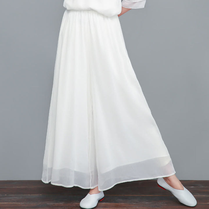 Buddha Stones Simple Pattern Midi Dress Wide Leg Pants Meditation Spiritual Zen Practice Yoga Dance Clothing - White - Wide Leg Pants(Pants Only) - US8-10，UK/AU12-14，EU40-42 (2XL) - image 9