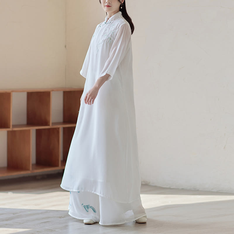 Buddha Stones Bamboo Cheongsam Dress Midi Dress Wide Leg Pants Meditation Spiritual Zen Practice Clothing - image 3