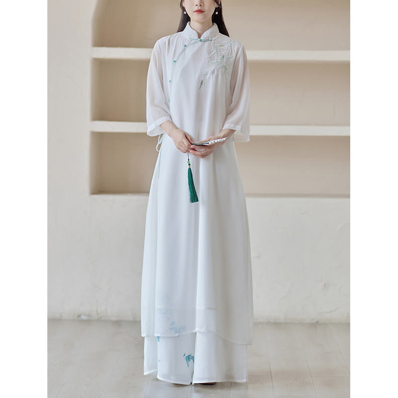 Buddha Stones Bamboo Cheongsam Dress Midi Dress Wide Leg Pants Meditation Spiritual Zen Practice Clothing - image 5