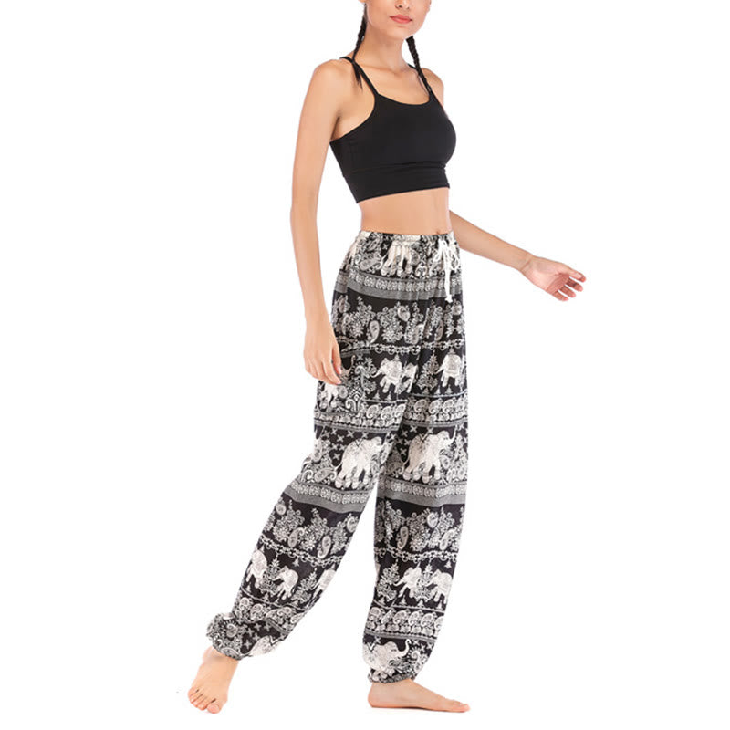 Buddha Stones Boho Loose Elephant Pattern Harem Trousers Women's Yoga Pants - image 16