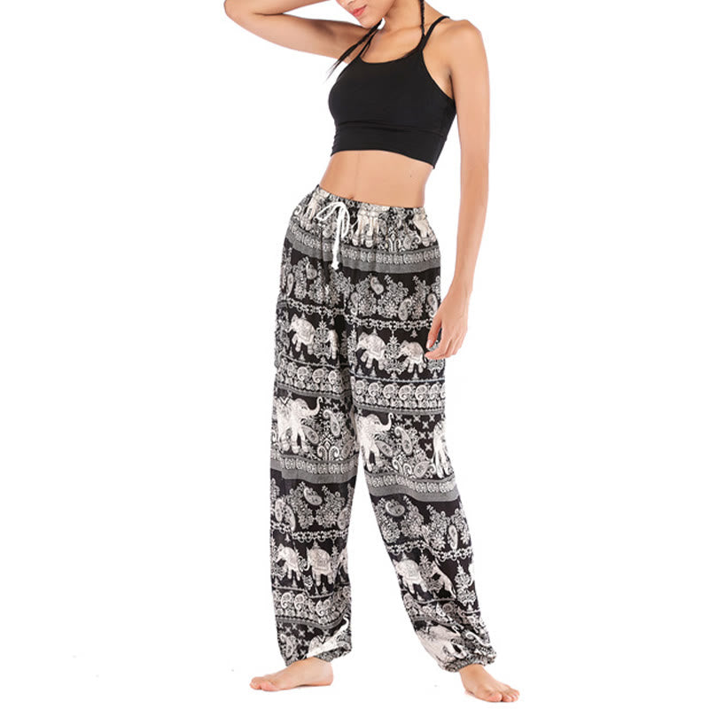 Buddha Stones Boho Loose Elephant Pattern Harem Trousers Women's Yoga Pants - image 17