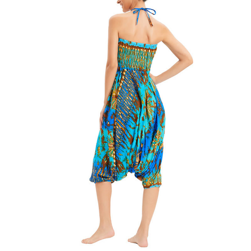 Buddha Stones Two Style Wear Gradient Colorful Loose Smocked Harem Trousers Jumpsuit High Waist Pants - image 13