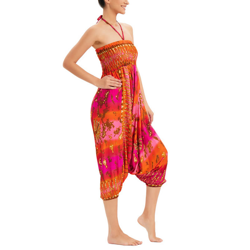 Buddha Stones Two Style Wear Gradient Colorful Loose Smocked Harem Trousers Jumpsuit High Waist Pants - image 17