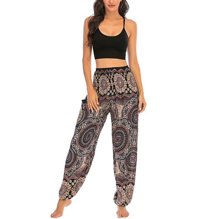 Buddha Stones Boho Loose Round Geometric Pattern Harem Trousers Women's Yoga Pants - image 1