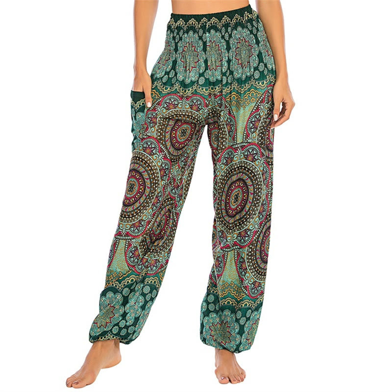 Buddha Stones Boho Loose Round Geometric Pattern Harem Trousers Women's Yoga Pants - Green-US2-8/10，UK/AU6-12/14，EU34-40/42 (F) - image 9