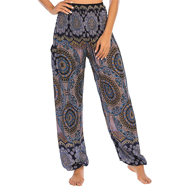 Buddha Stones Boho Loose Round Geometric Pattern Harem Trousers Women's Yoga Pants - Dark Blue-US2-8/10，UK/AU6-12/14，EU34-40/42 (F) - image 23