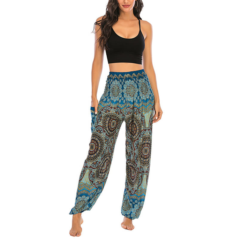 Buddha Stones Boho Loose Round Geometric Pattern Harem Trousers Women's Yoga Pants - image 32