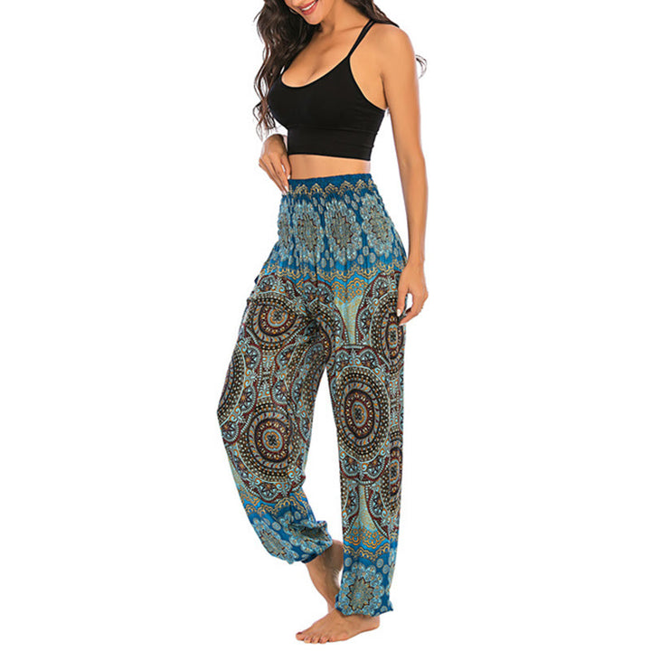 Buddha Stones Boho Loose Round Geometric Pattern Harem Trousers Women's Yoga Pants - Sky Blue Green-US2-8/10，UK/AU6-12/14，EU34-40/42 (F) - image 31