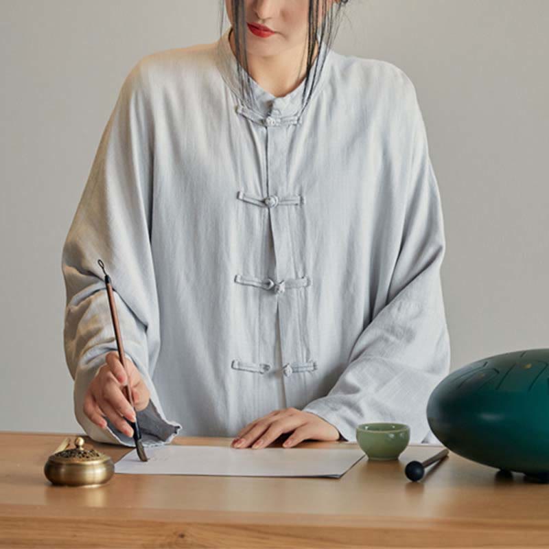 Buddha Stones Plain Frog-Button Design Shirt Zen Tai Chi Meditation Top Clothing Cotton Linen Jacket - image 6