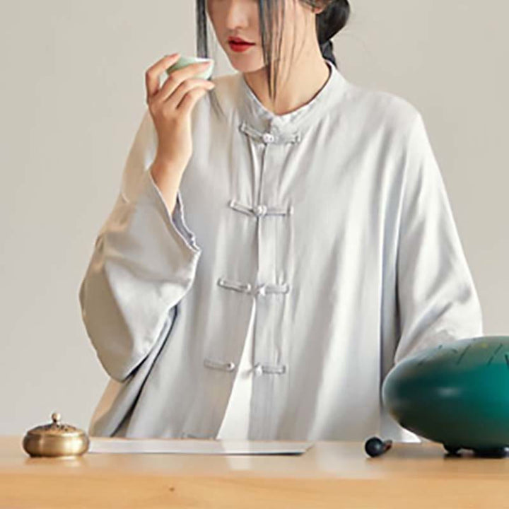 Buddha Stones Plain Frog-Button Design Shirt Zen Tai Chi Meditation Top Clothing Cotton Linen Jacket - image 8