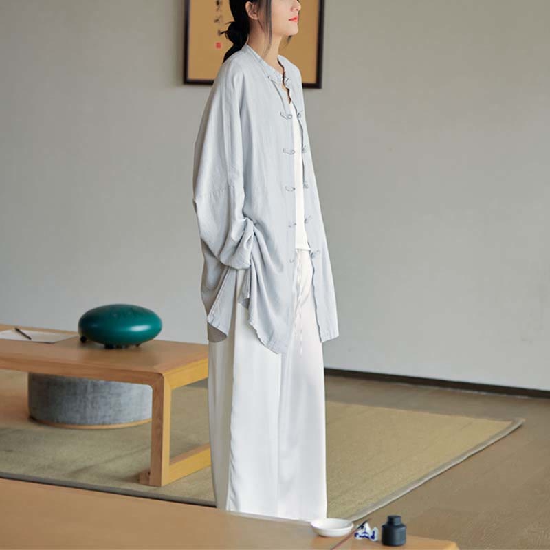 Buddha Stones Plain Frog-Button Design Shirt Zen Tai Chi Meditation Top Clothing Cotton Linen Jacket - image 11