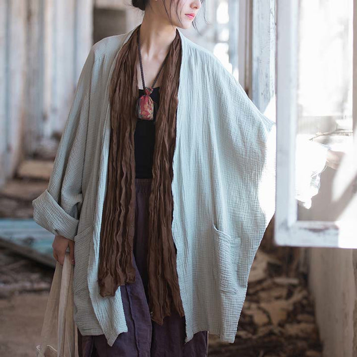 Buddha Stones Plain Design Long Sleeve Coat Zen Meditation Open Front Top Cotton Jacket - image 10